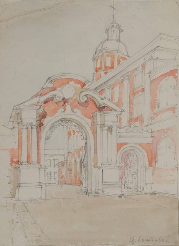 Лукомський Георгій Архітектурний рисунок з церквою ХVІІІ століття